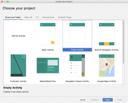 Auswahl der Vorlagen für neues Projekt